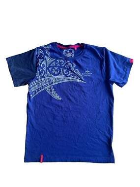 Kia Kaha Forever Strong Maori Polynesian Tribal Design Blue T-Shirt Men's Size M